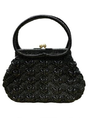 Black Beaded Handbag with Top Handle